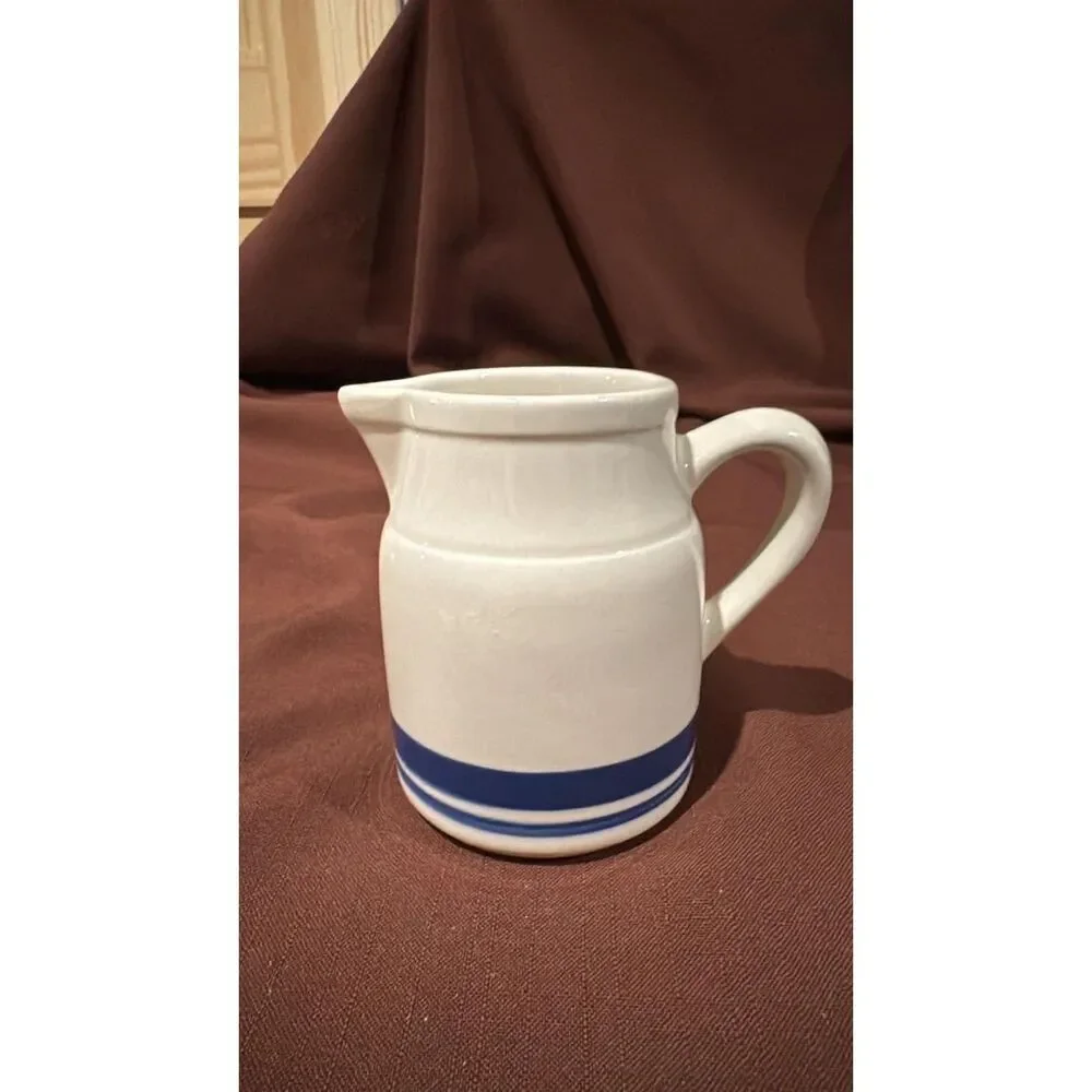 Roseville Ohio Pottery Pitcher Blue Stripes & Ivory Creamer Ivory or Syrup